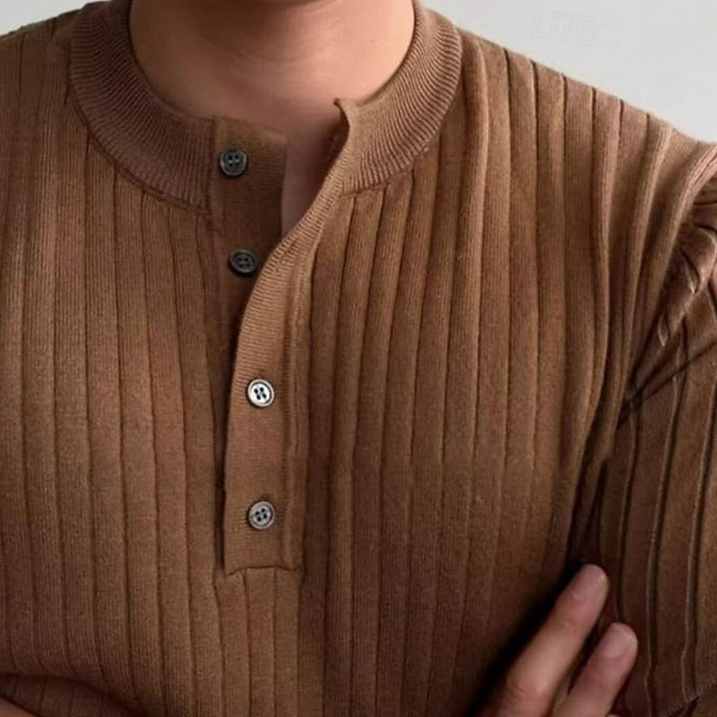 Helvano | Gerippter Henley-Pullover für Herren
