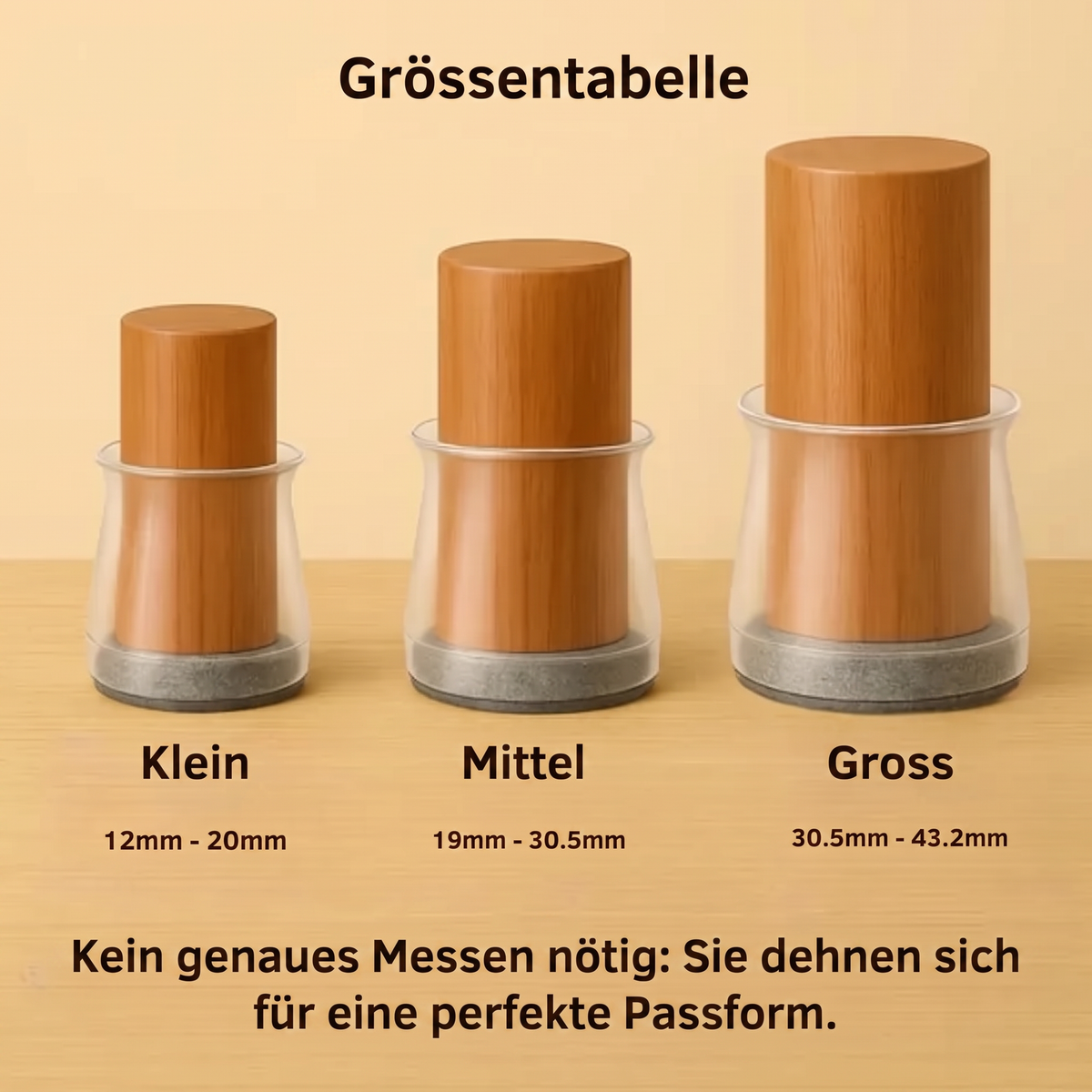Grössentabelle – Klein, Mittel, Gross