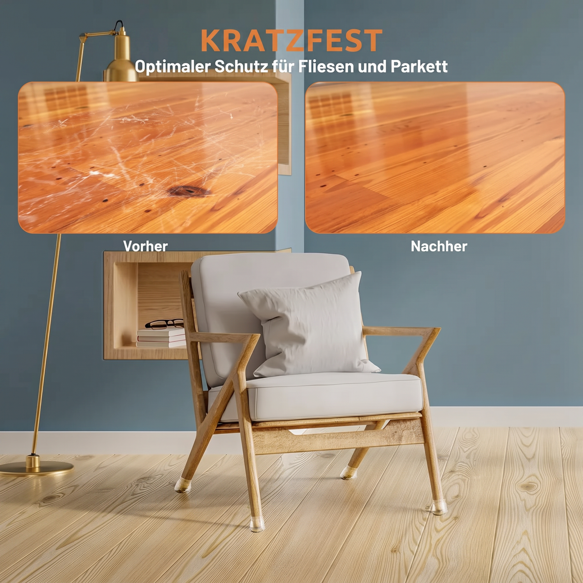 Kratzfest – optimaler Schutz für Fliesen und Parkett, vorher/nachher