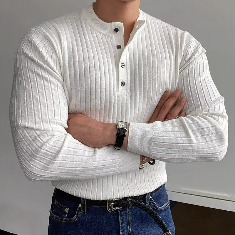 Helvano | Gerippter Henley-Pullover für Herren