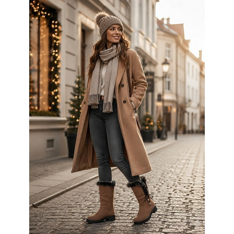 Helvano | Kniehohe Winterstiefel mit Plüschrand für Damen