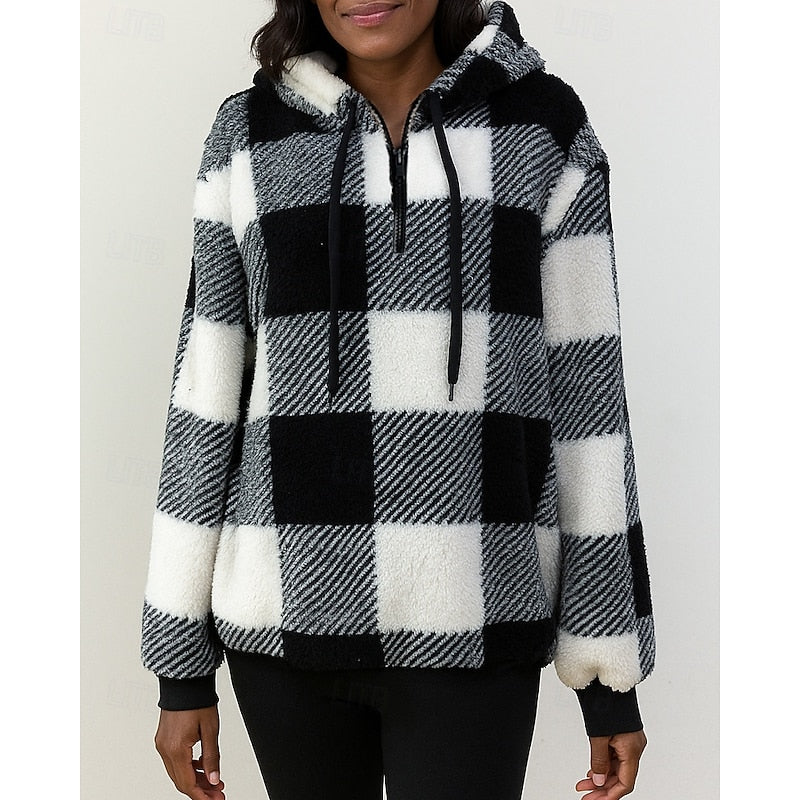 Helvano | Karierter Hoodie mit Half-Zip