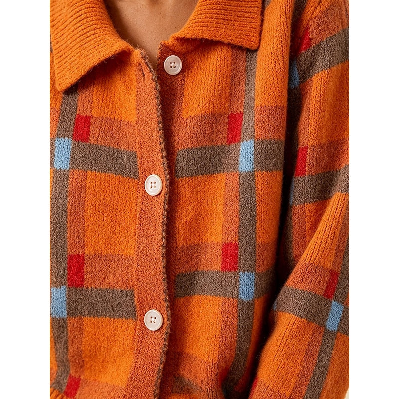 Helvano | Karierte Strickjacke mit Knöpfen für Damen