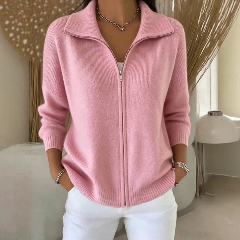 Helvano | Damen Strickjacke mit Stehkragen und Reissverschluss