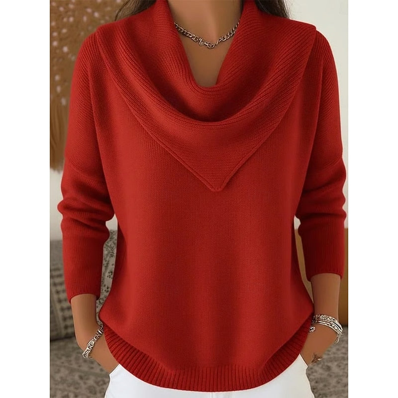 Helvano | Damen Strickpullover mit Wasserfallkragen