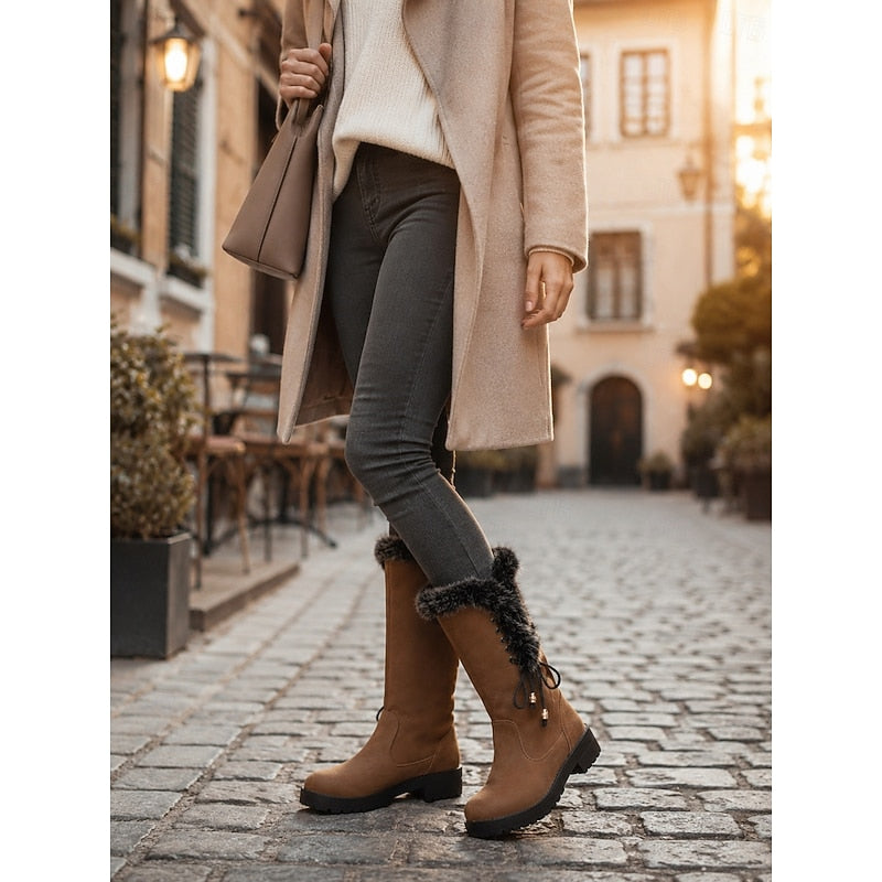 Helvano | Kniehohe Winterstiefel mit Plüschrand für Damen