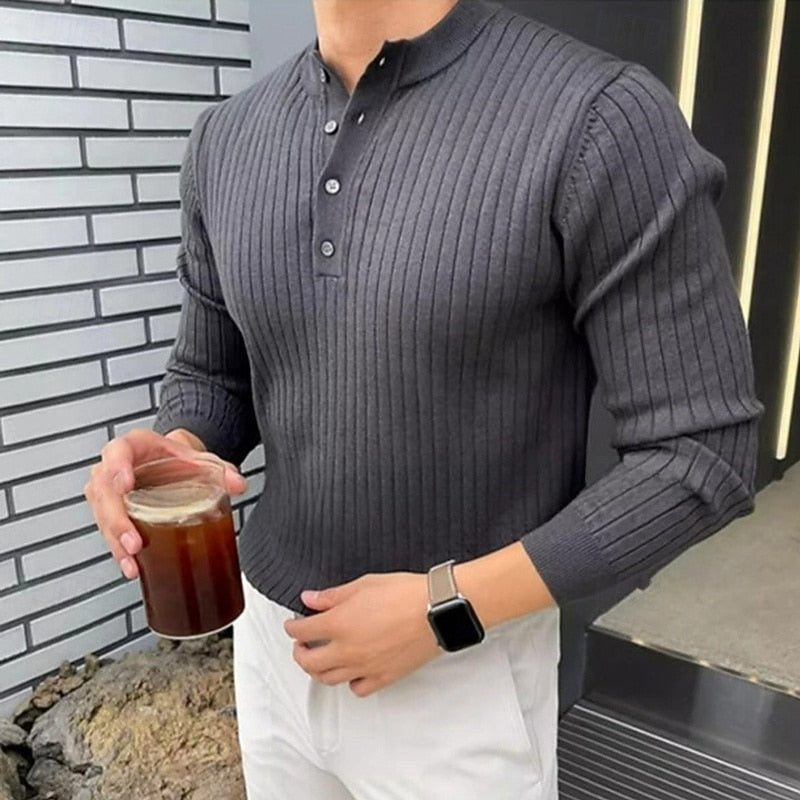 Helvano | Gerippter Henley-Pullover für Herren