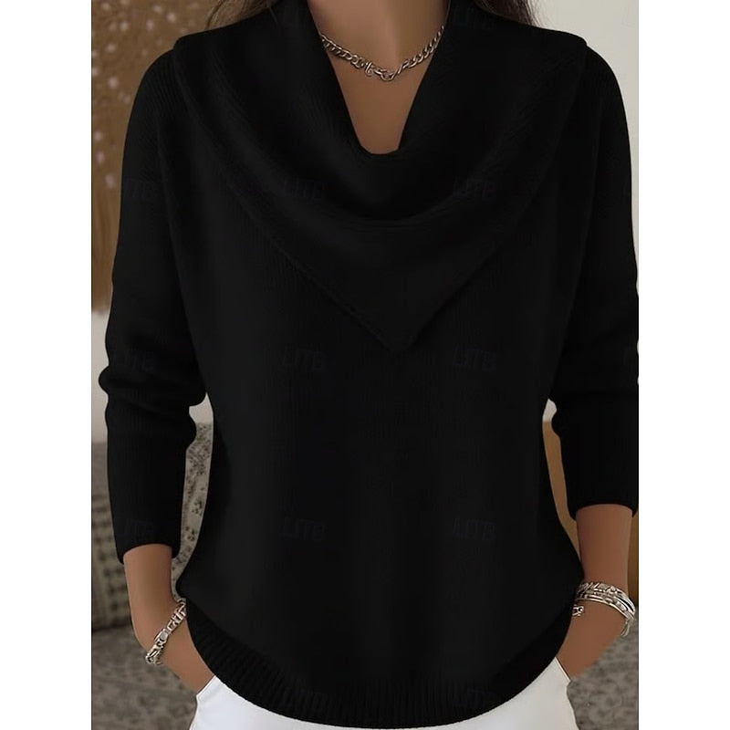 Helvano | Damen Strickpullover mit Wasserfallkragen
