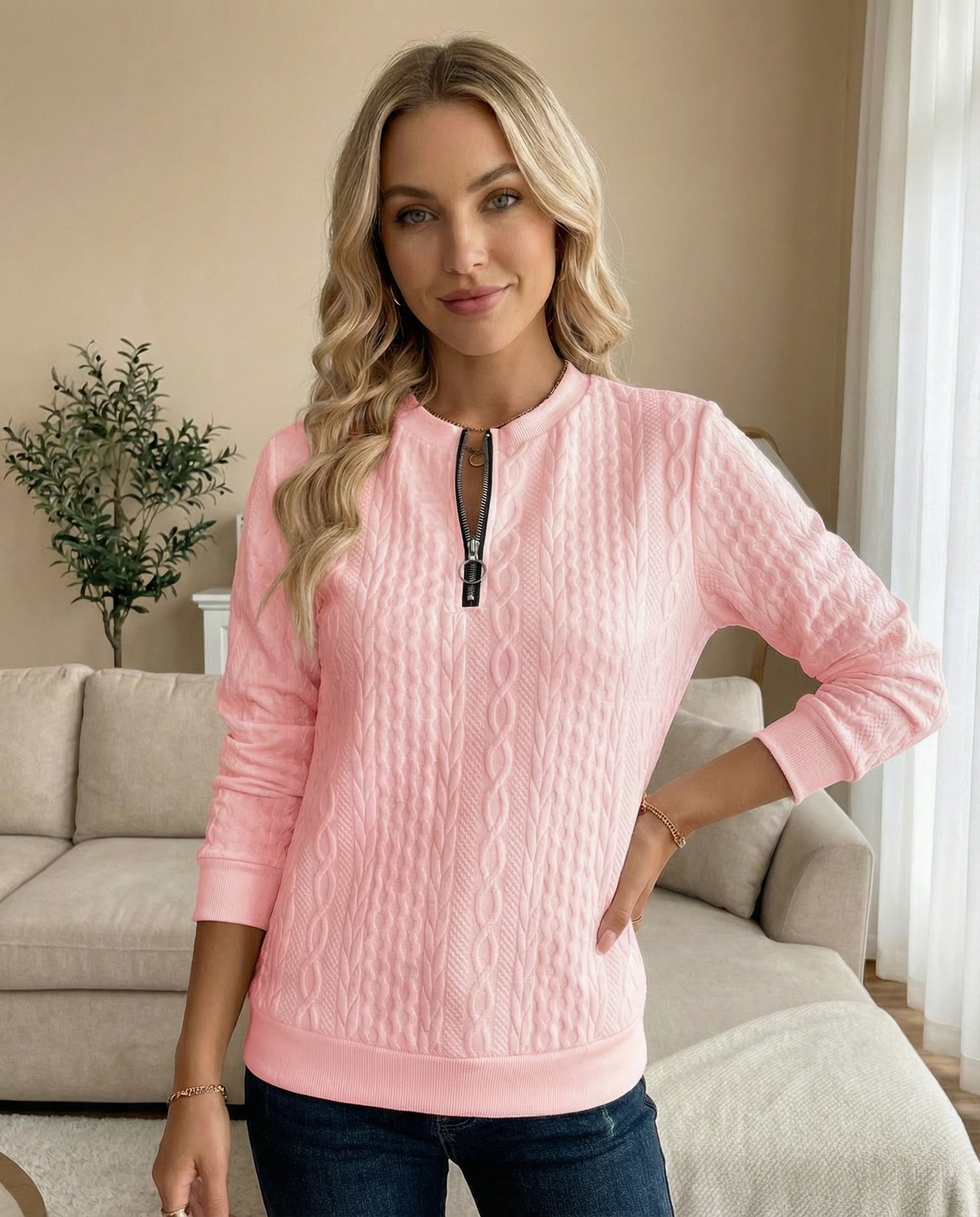 Helvano | Strukturierte Zip-Sweatjacke für Damen