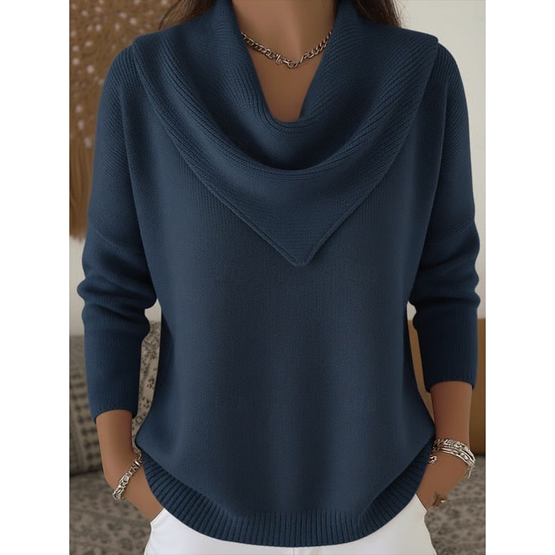 Helvano | Damen Strickpullover mit Wasserfallkragen