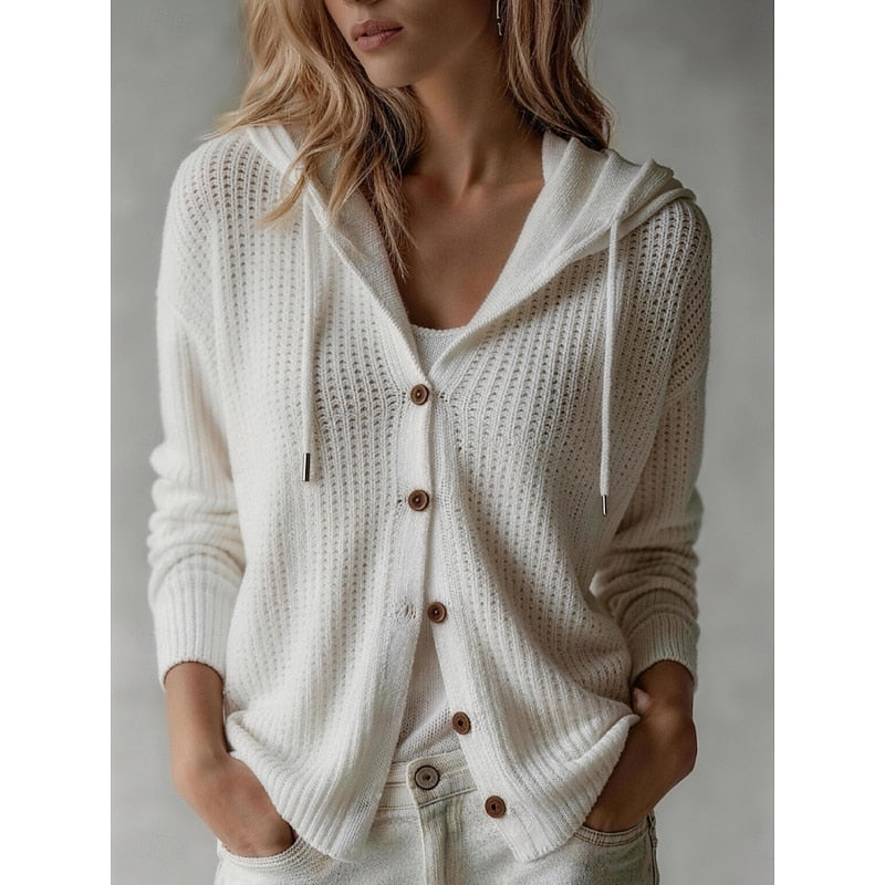 Helvano | Damen Strickjacke mit Kapuze und Knopfleiste
