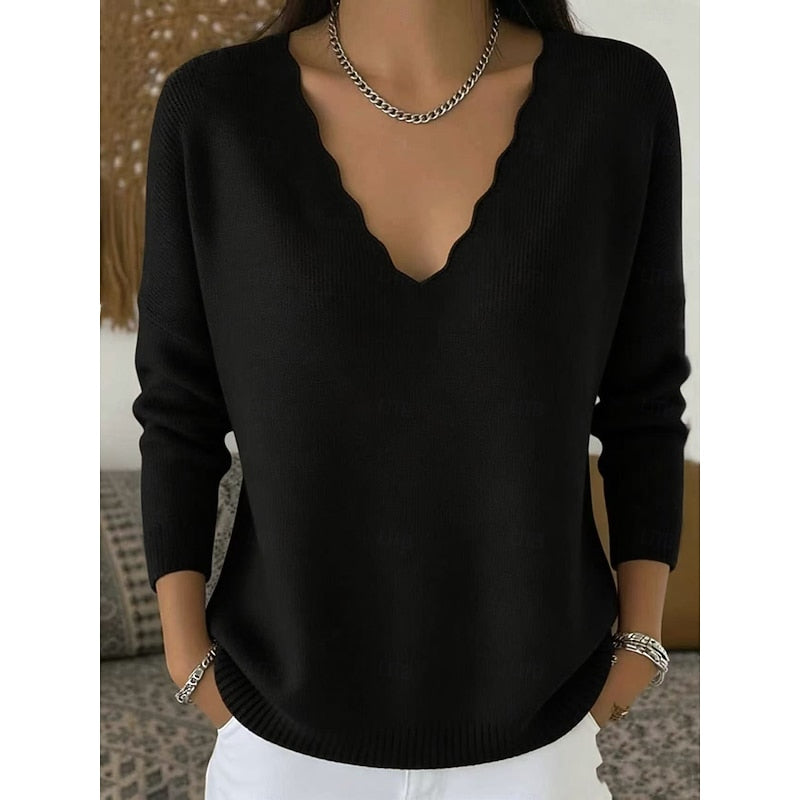 Helvano | Damen Pullover mit V-Ausschnitt und Bogenkante
