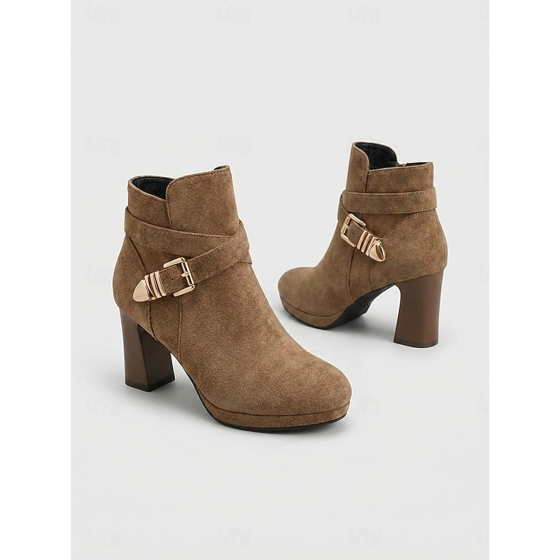Helvano | Damen Stiefeletten mit Blockabsatz und Schnalle
