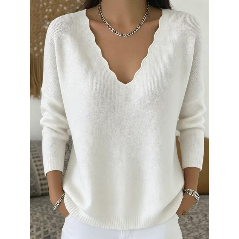Helvano | Damen Pullover mit V-Ausschnitt und Bogenkante
