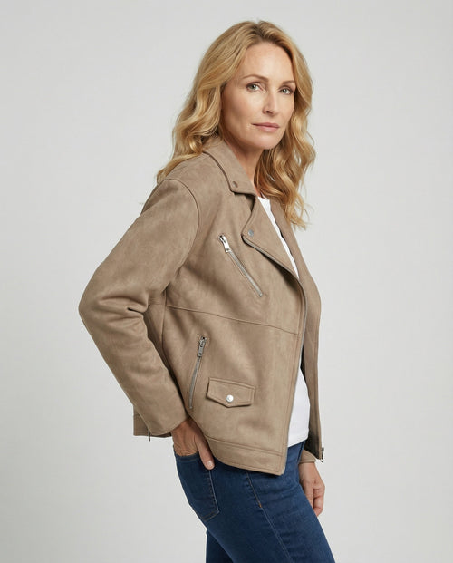 Helvano | Damen Bikerjacke aus Veloursleder in Khaki