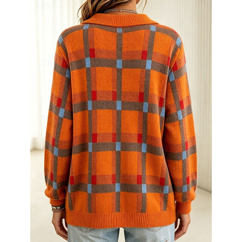Helvano | Karierte Strickjacke mit Knöpfen für Damen