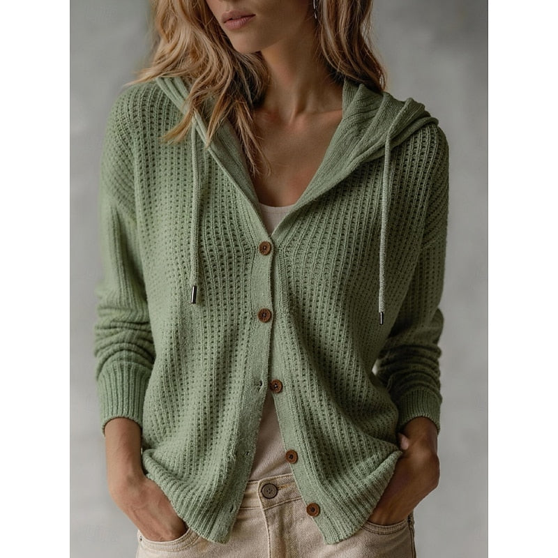 Helvano | Damen Strickjacke mit Kapuze und Knopfleiste