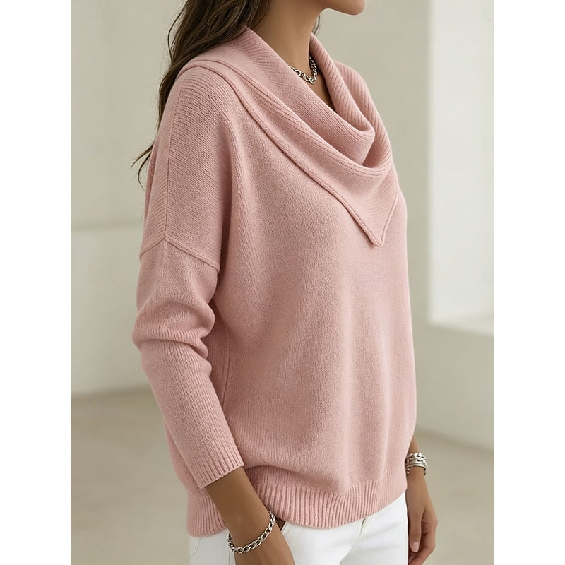 Helvano | Damen Strickpullover mit Wasserfallkragen