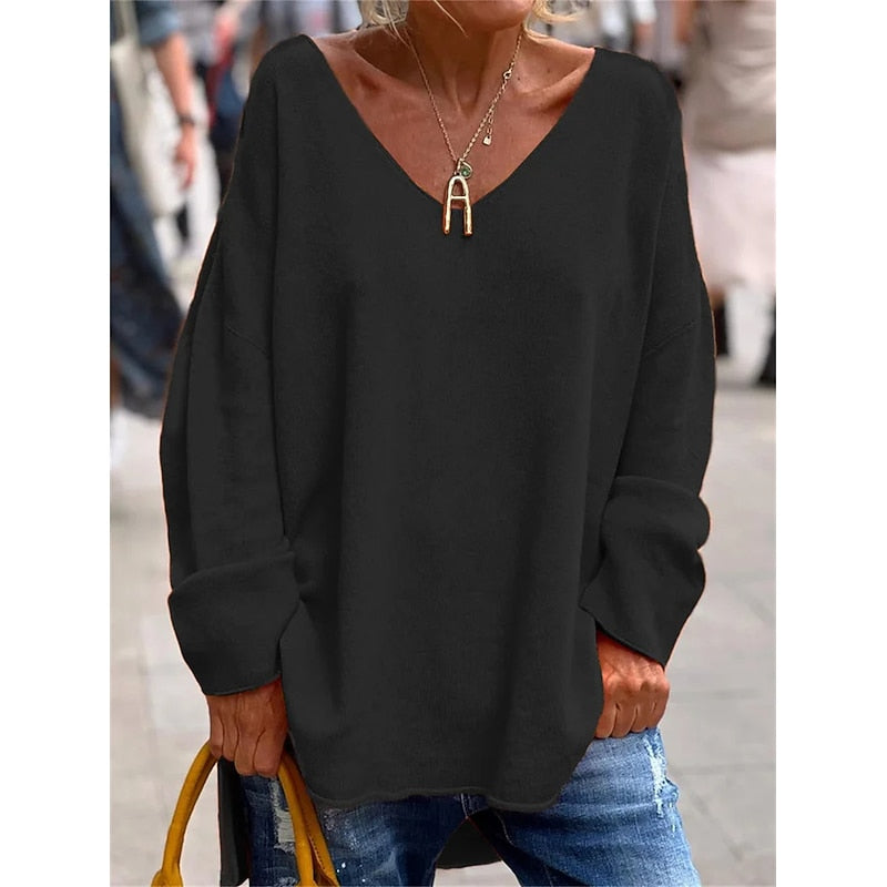 Helvano | Lockerer Strickpullover mit V-Ausschnitt für Damen