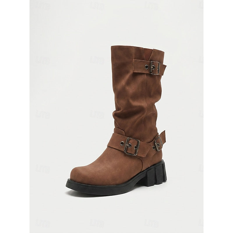 Helvano | Halbhohe Damen-Bikerboots mit Schnallen