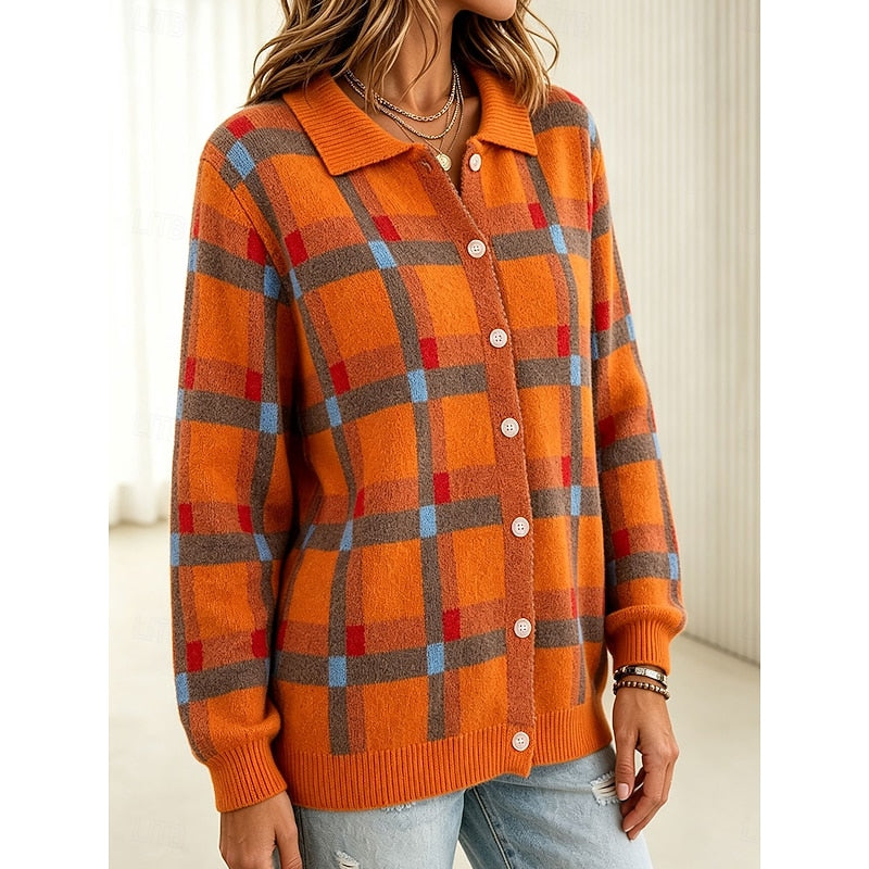 Helvano | Karierte Strickjacke mit Knöpfen für Damen