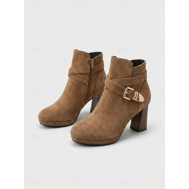 Helvano | Damen Stiefeletten mit Blockabsatz und Schnalle