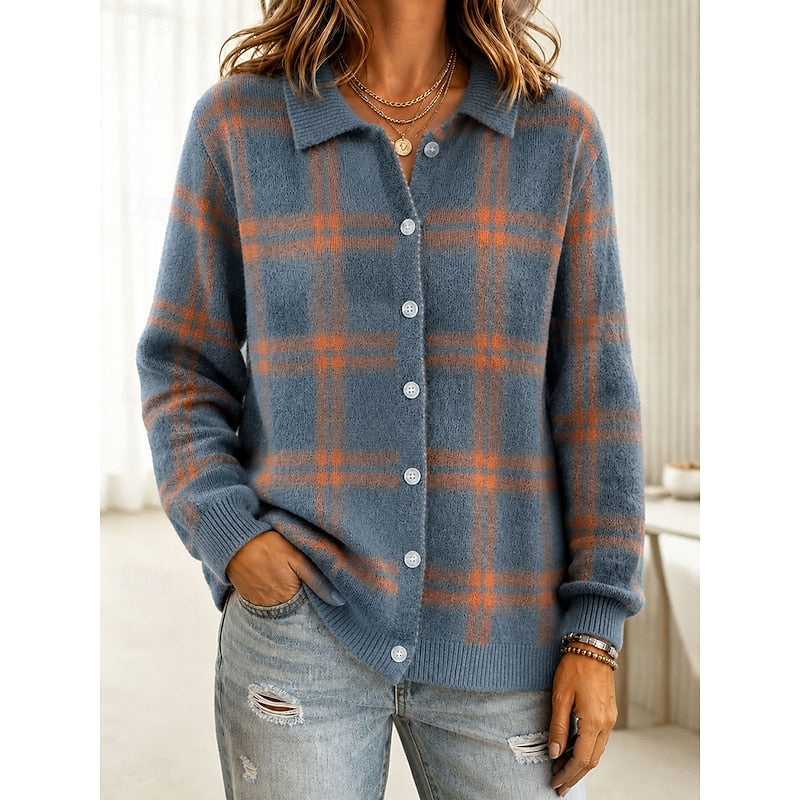 Helvano | Karierte Strickjacke mit Knöpfen für Damen