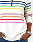 Helvano | Damen Sweatshirt mit kurzem Reissverschluss gestreift
