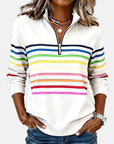 Helvano | Damen Sweatshirt mit kurzem Reissverschluss gestreift