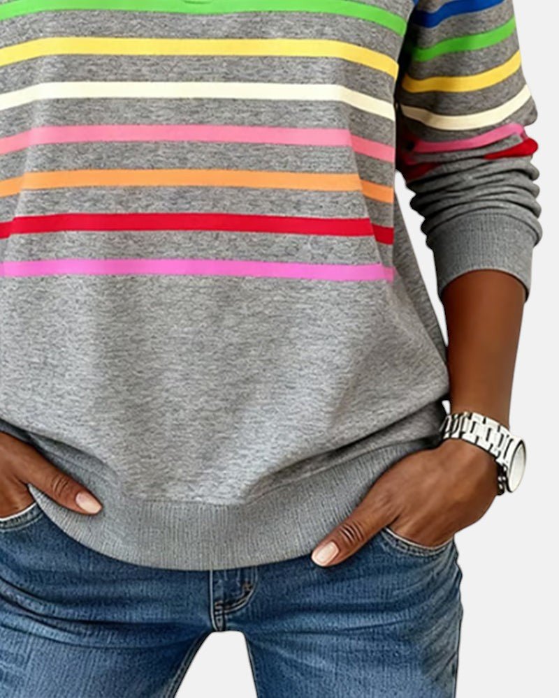 Helvano | Damen Sweatshirt mit kurzem Reissverschluss gestreift