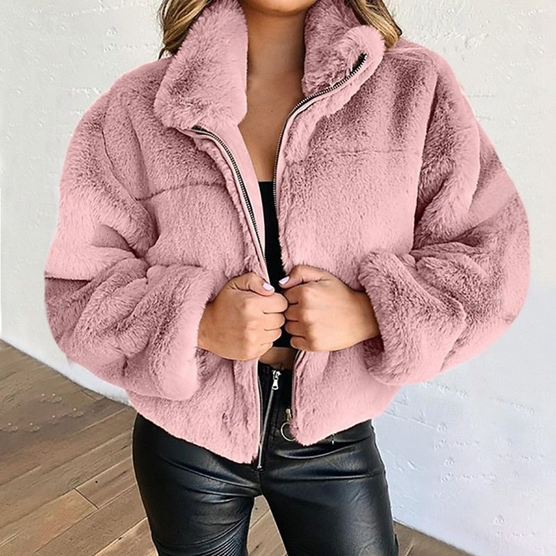 Helvano | Kurze Plüschjacke mit Reissverschluss für Damen
