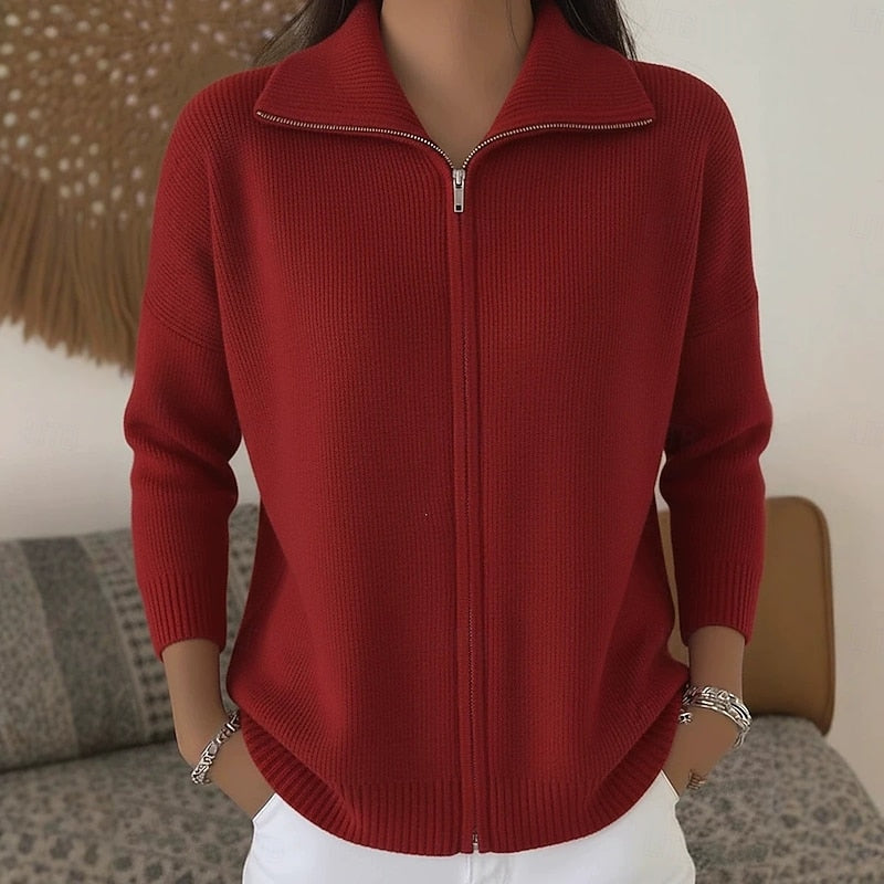 Helvano | Damen Strickjacke mit Stehkragen und Reissverschluss