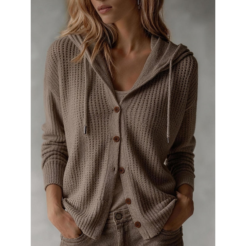 Helvano | Damen Strickjacke mit Kapuze und Knopfleiste