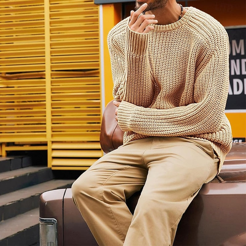 Helvano | Gerippter Strickpullover mit Rundhals für Herren