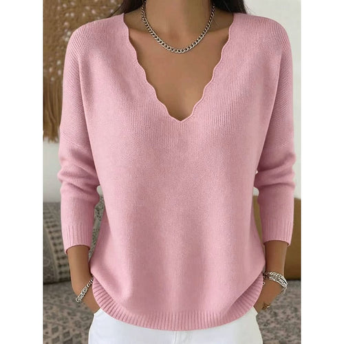 Helvano | Damen Pullover mit V-Ausschnitt und Bogenkante