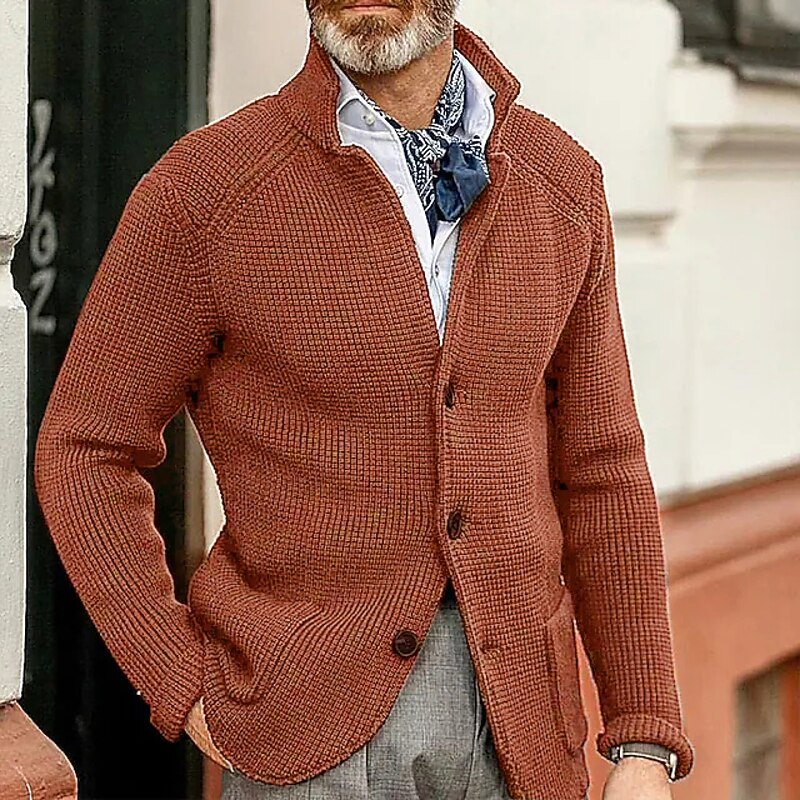 Helvano | Strukturierte Strickjacke mit Stehkragen für Herren