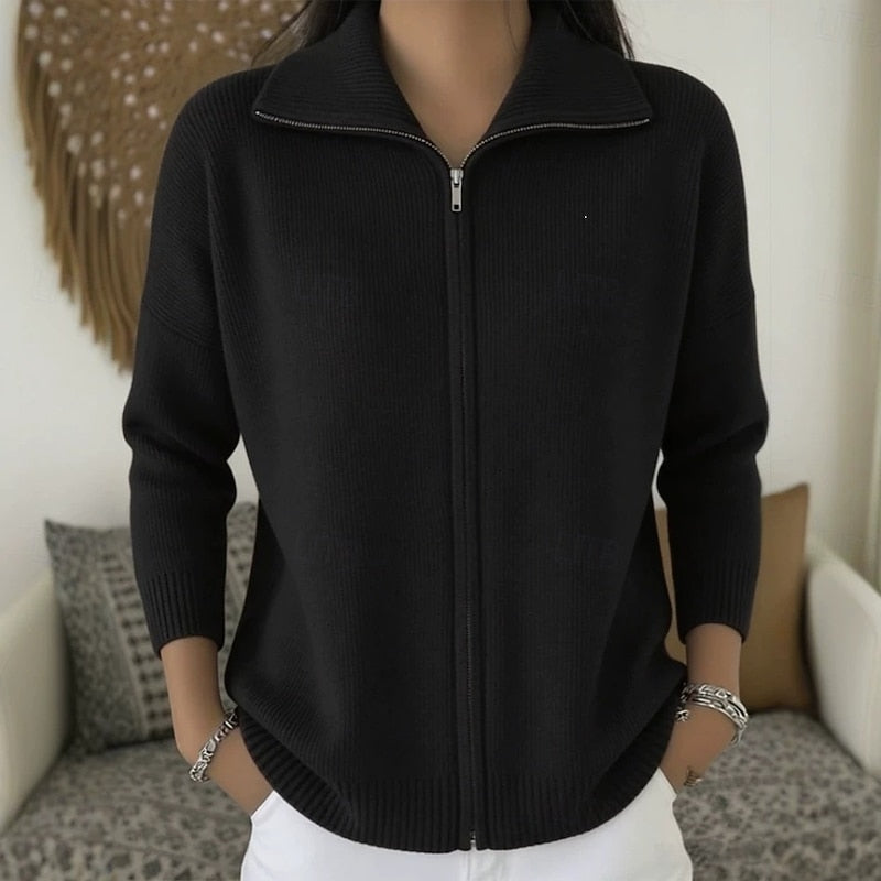 Helvano | Damen Strickjacke mit Stehkragen und Reissverschluss