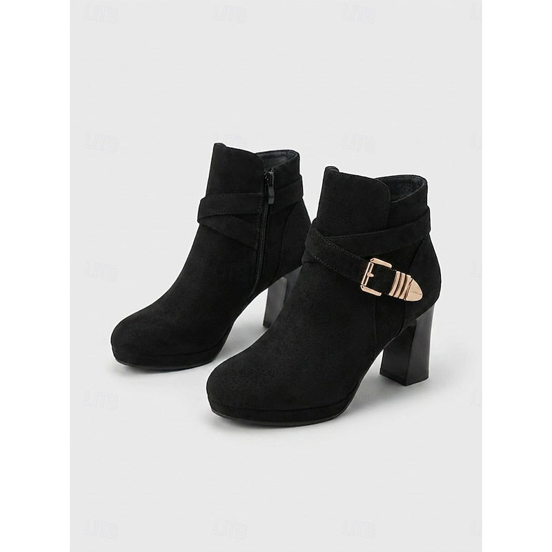 Helvano | Damen Stiefeletten mit Blockabsatz und Schnalle