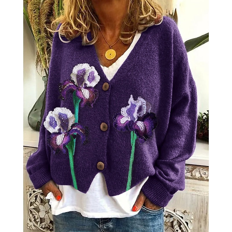 Helvano | Offene Strickjacke mit Blumenmuster für Damen