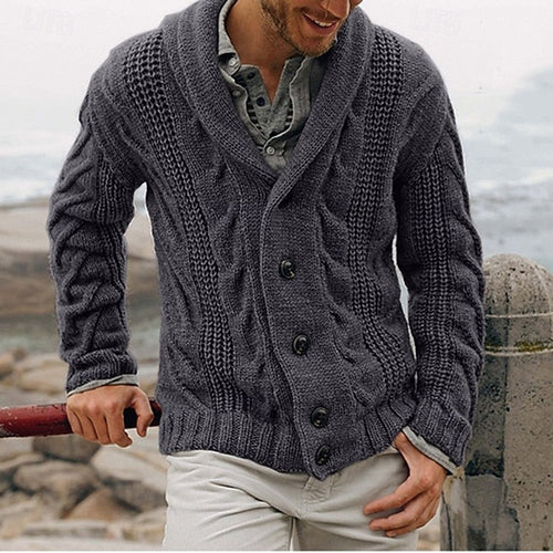Helvano | Zopfstrick-Cardigan mit Schalkragen für Herren