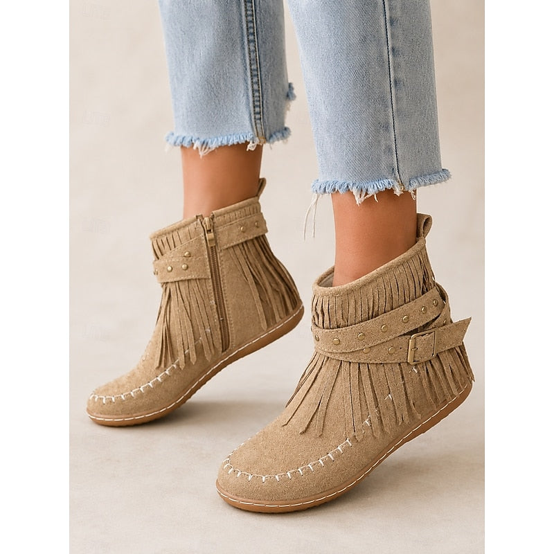 Helvano | Mokassin-Stiefeletten mit Fransen für Damen